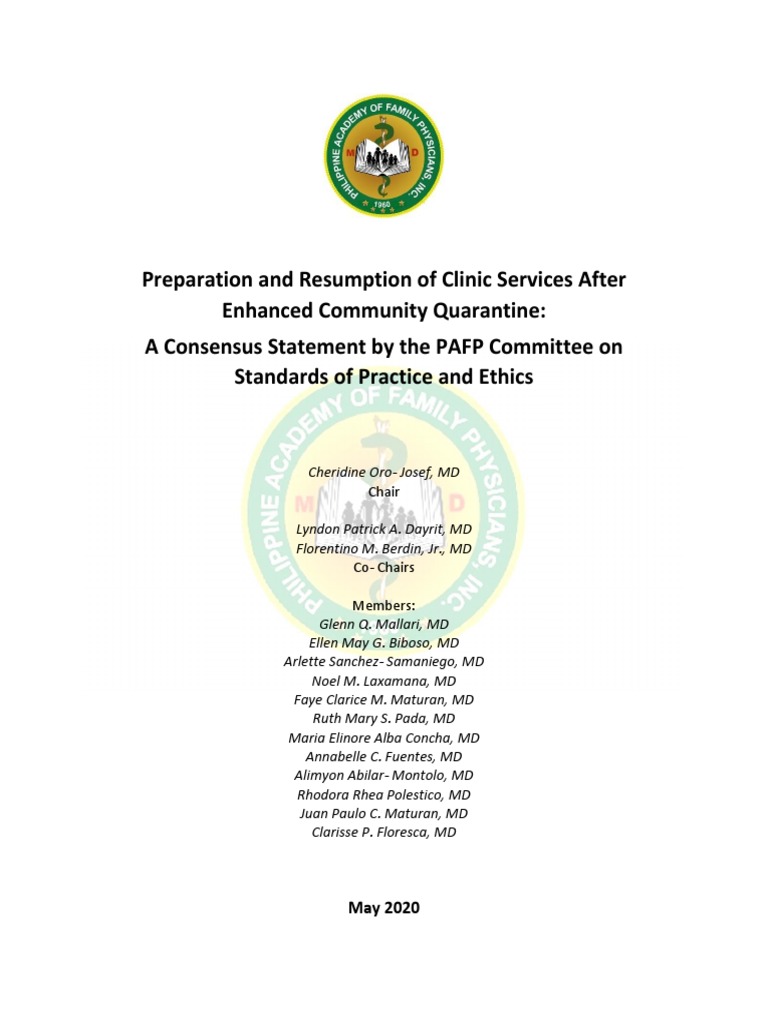 PAFP Guidelines for Clinic Resumption | PDF | Health Professional ...