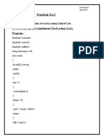 Practical No:3: 1) Implementation of Stacks Using Linked List A) Write A Program To Implement Stack Using Array. Program