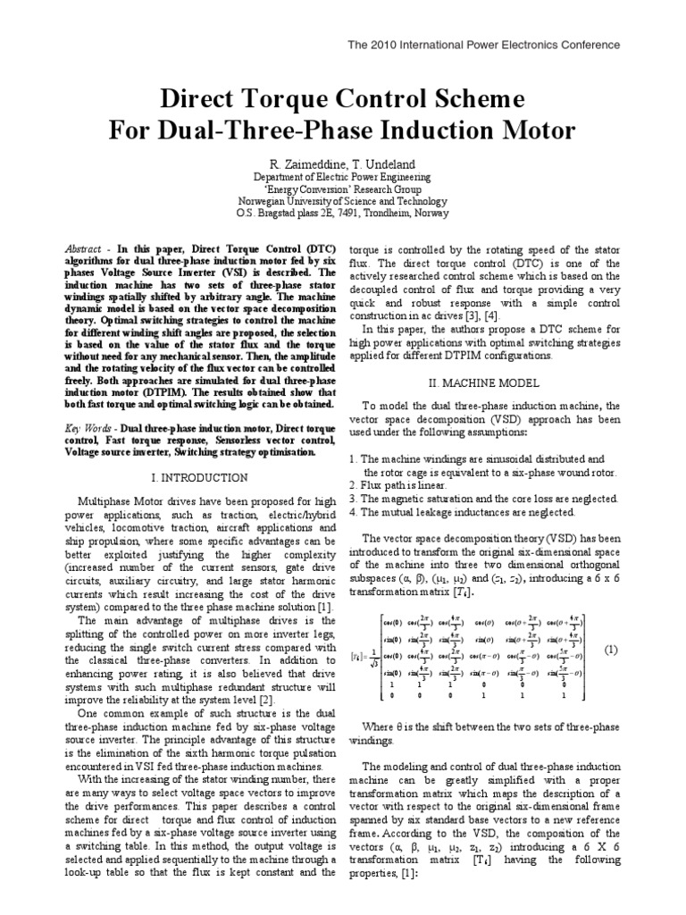 Direct Torque Control Scheme For Dual-Three-Phase Induction Motor | PDF ...