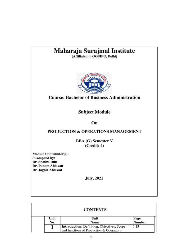 Production & Operations Management - Code - 303 - BBA (G) - Sem. V ...