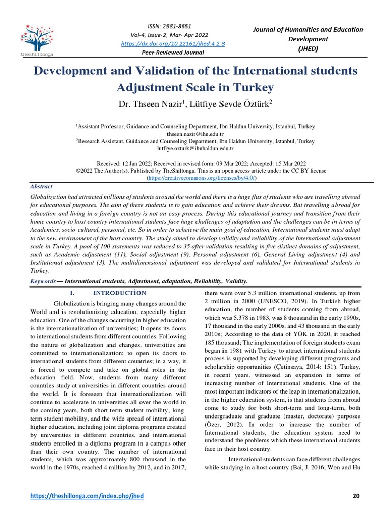 Development and Validation of The International Students Adjustment ...