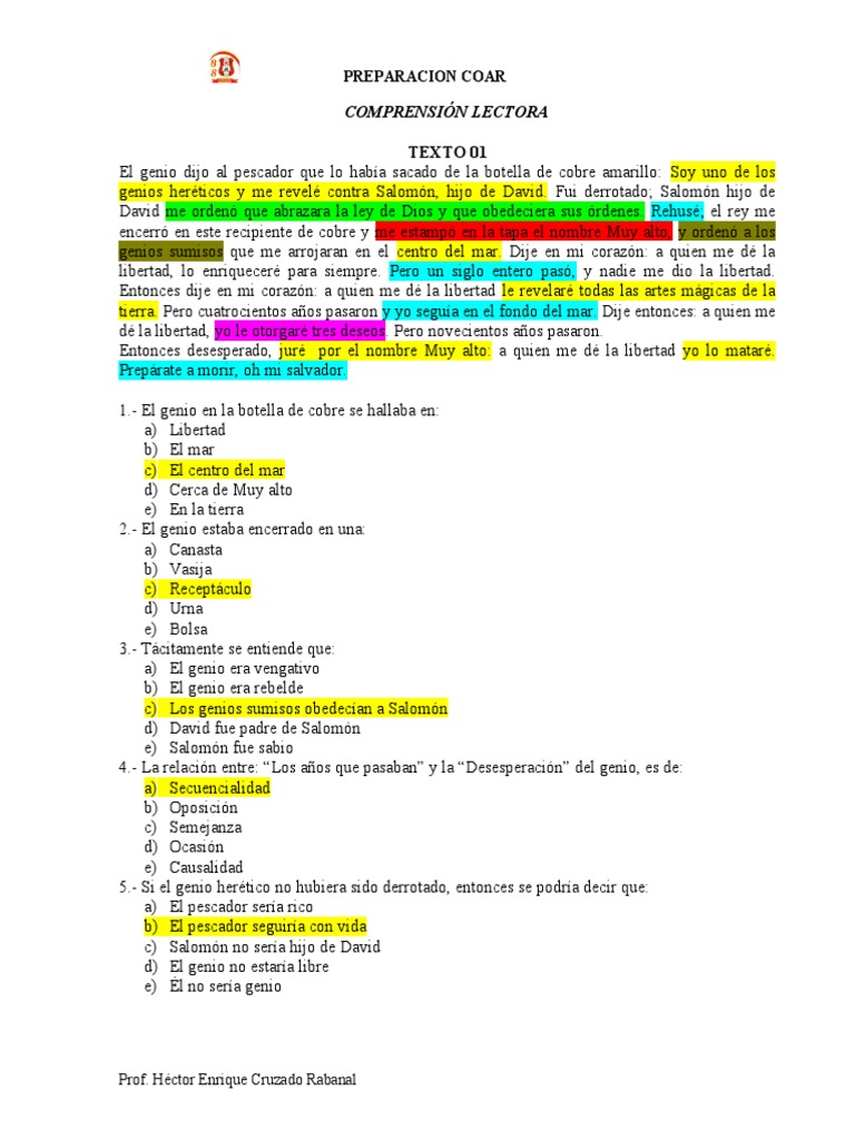 Seminario de Razonamiento Verbal Comprension Lectora | PDF | Ligero | Carne