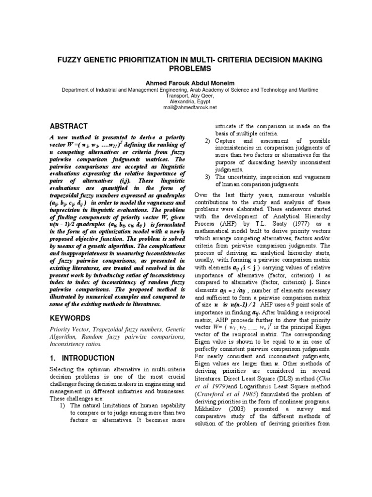 Fuzzy Genetic Priority | PDF | Genetic Algorithm | Mathematical ...