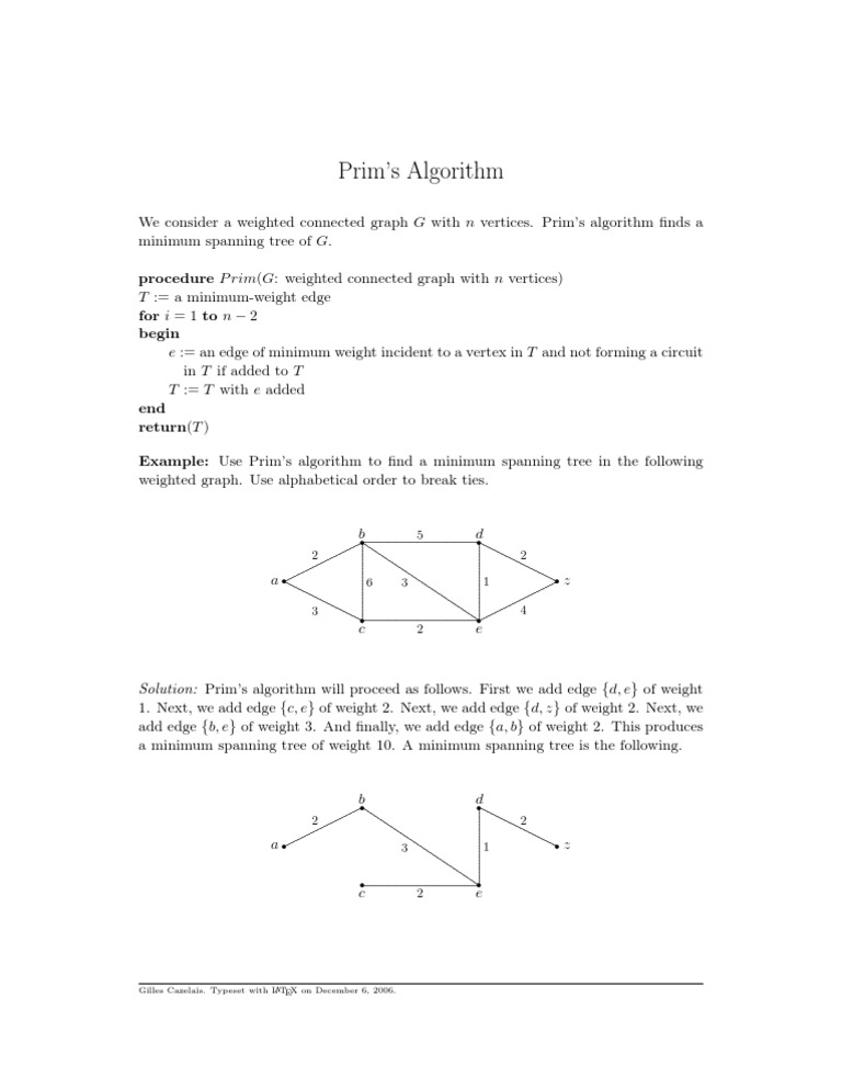 Prim's Algorithm for Minimum Spanning Tree | PDF