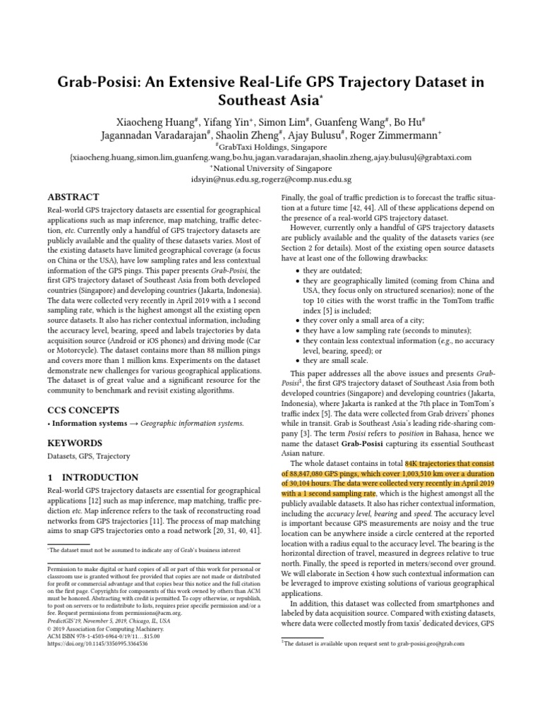 Grab Posisi An Extensive Real Life GPS Trajectory Dataset in Southeast