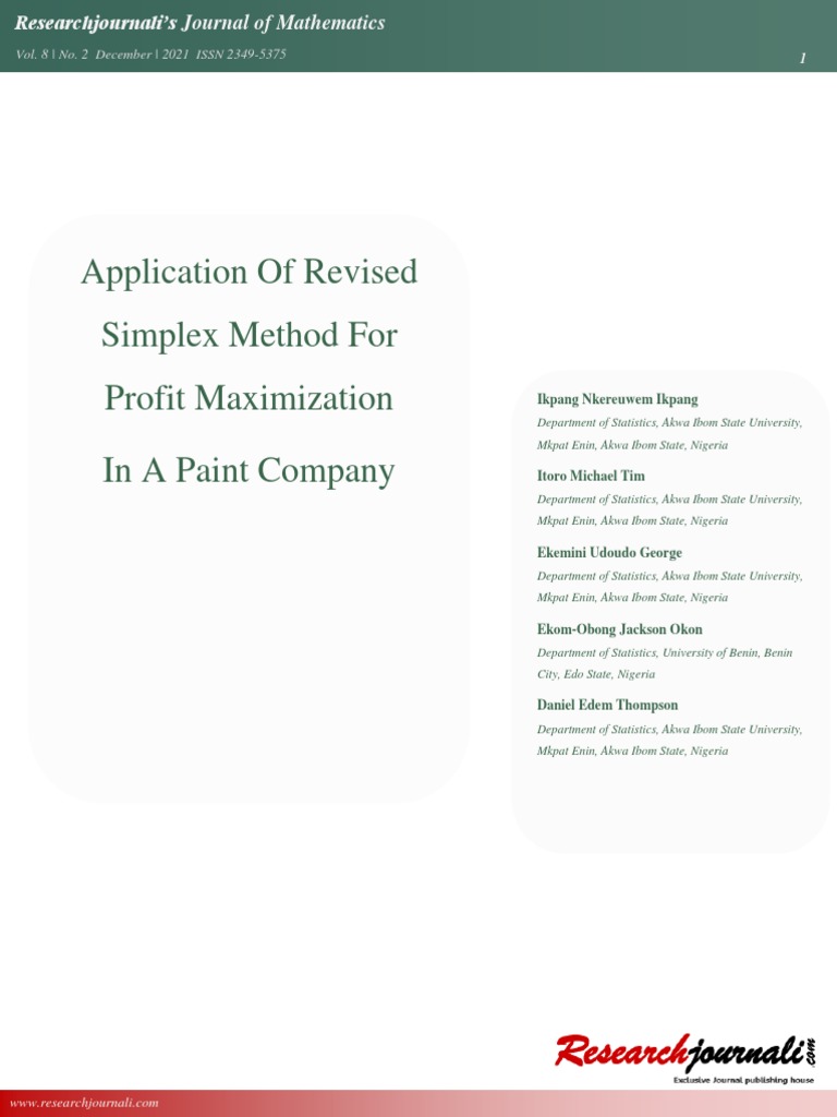 Application of revised simplex method for profit maximization pdf