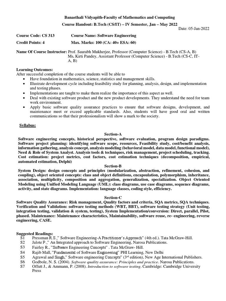 CS 313: Software Engineering Course Guide | PDF