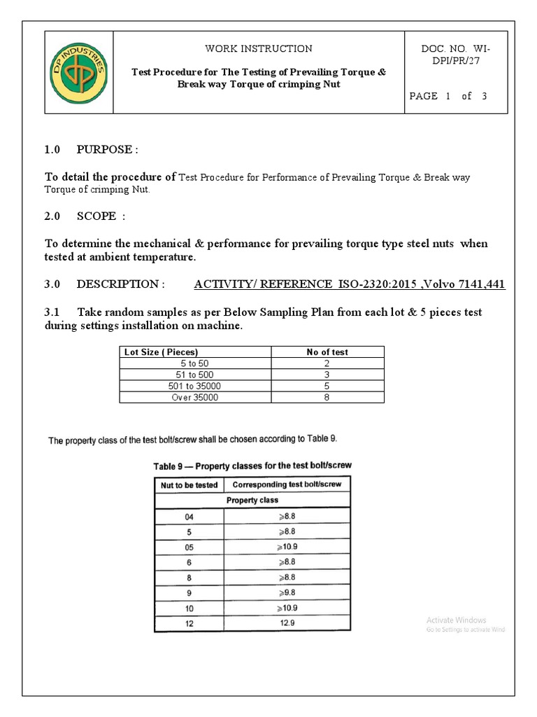 Torque Testing Procedure for Nuts | PDF | Screw | Nut (Hardware)