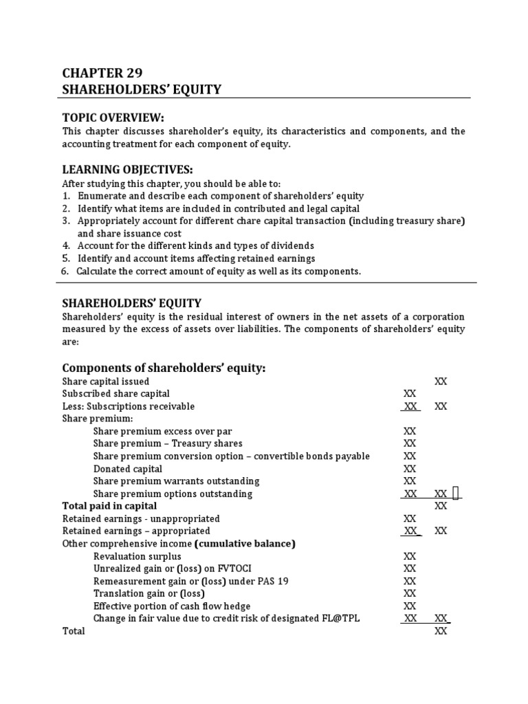 Chapter 29 Shareholders Equity Pdf Equity Finance Treasury Stock