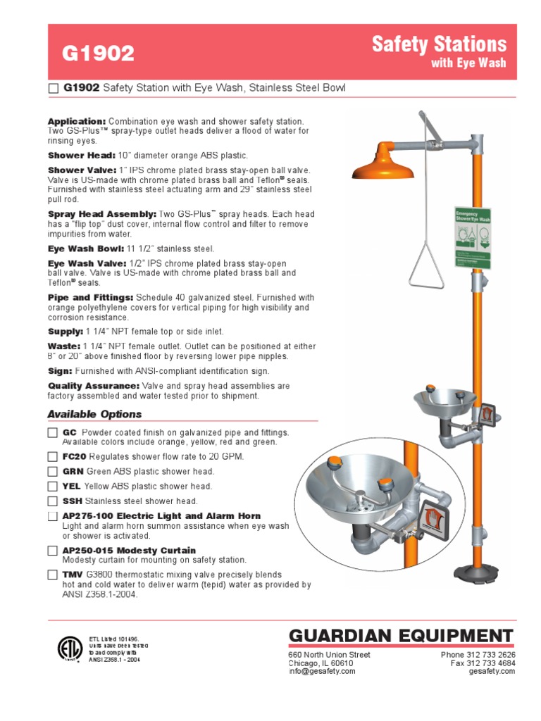 Safety Stations G1902: Guardian Equipment | PDF | Valve | Shower