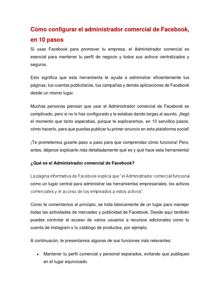 10 Pasos para Crear Una Cuenta Publicitaria en FB | PDF | Facebook ...