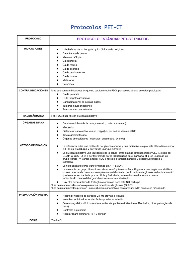 Tabla Protocolos PET CT | PDF | Tomografía de emisión de positrones ...