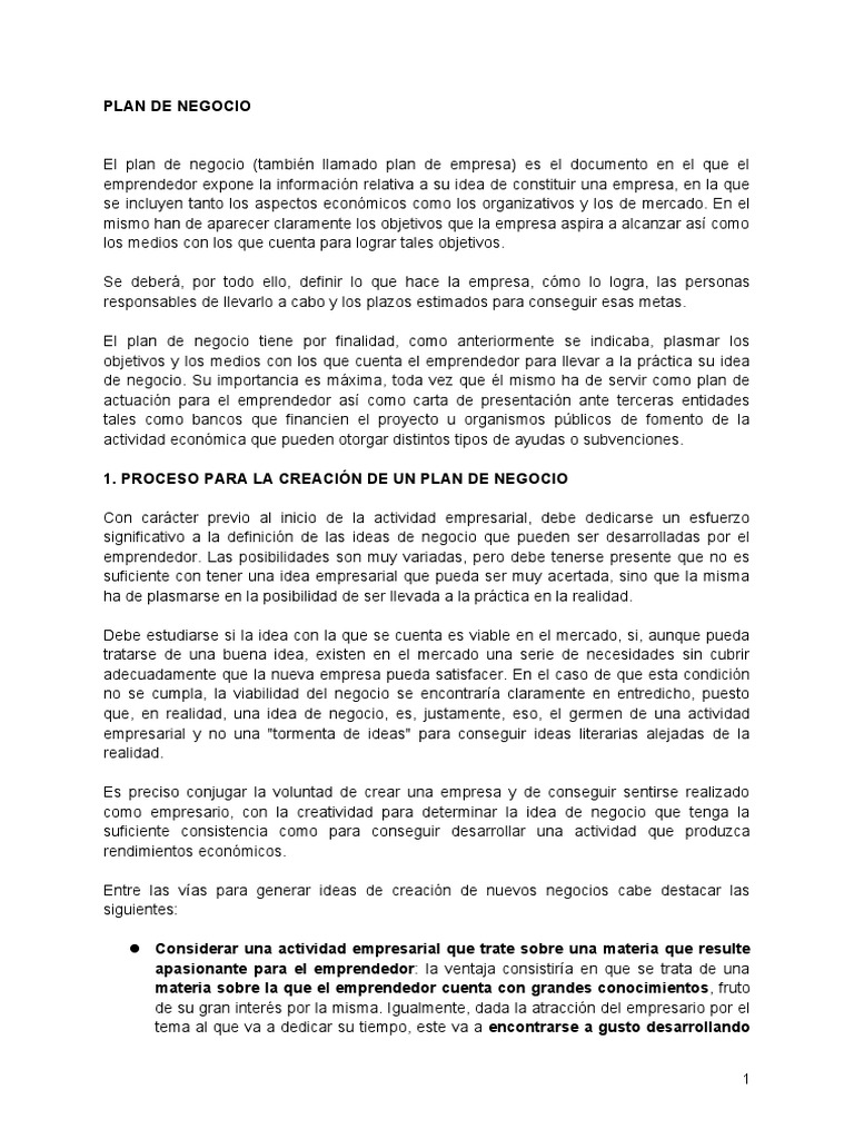 Guía Completa para Crear un Plan de Negocio | PDF | Arrendamiento ...