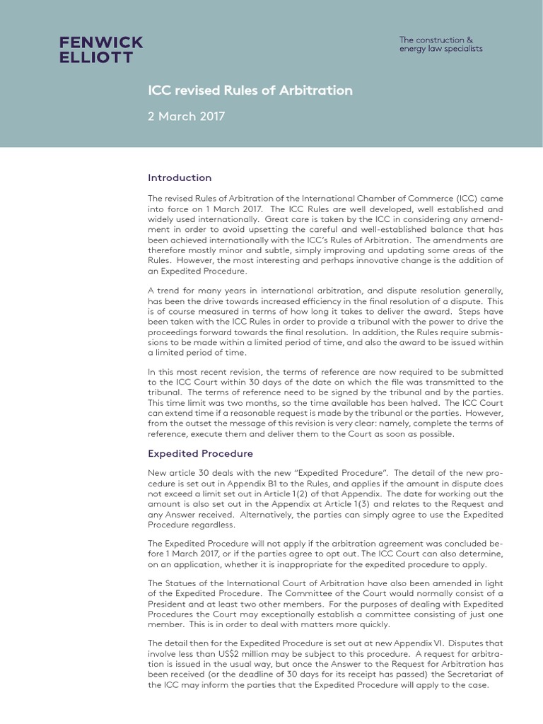 ICC Arbitration Rules 2017 Overview | PDF | Arbitral Tribunal | Arbitration