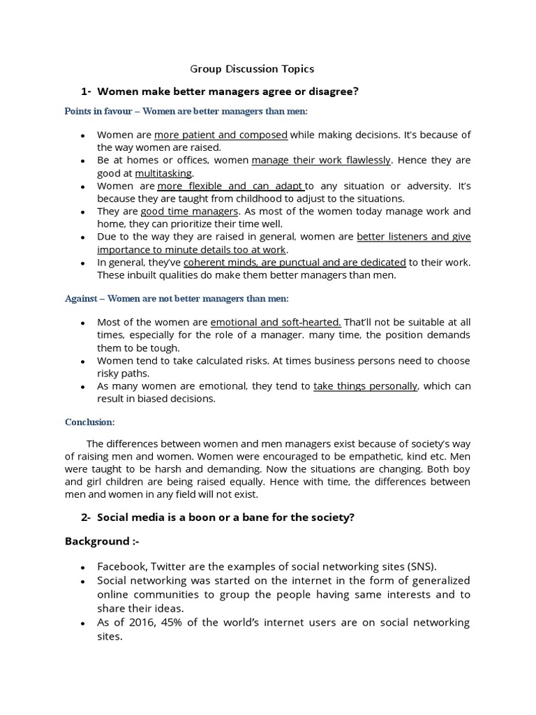 Group Discussion Topics PDF Social Networking Service Educational
