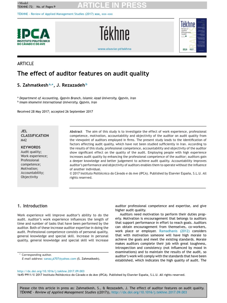 2017 - The Effect of Auditor Features On Audit Quality | PDF | Audit ...