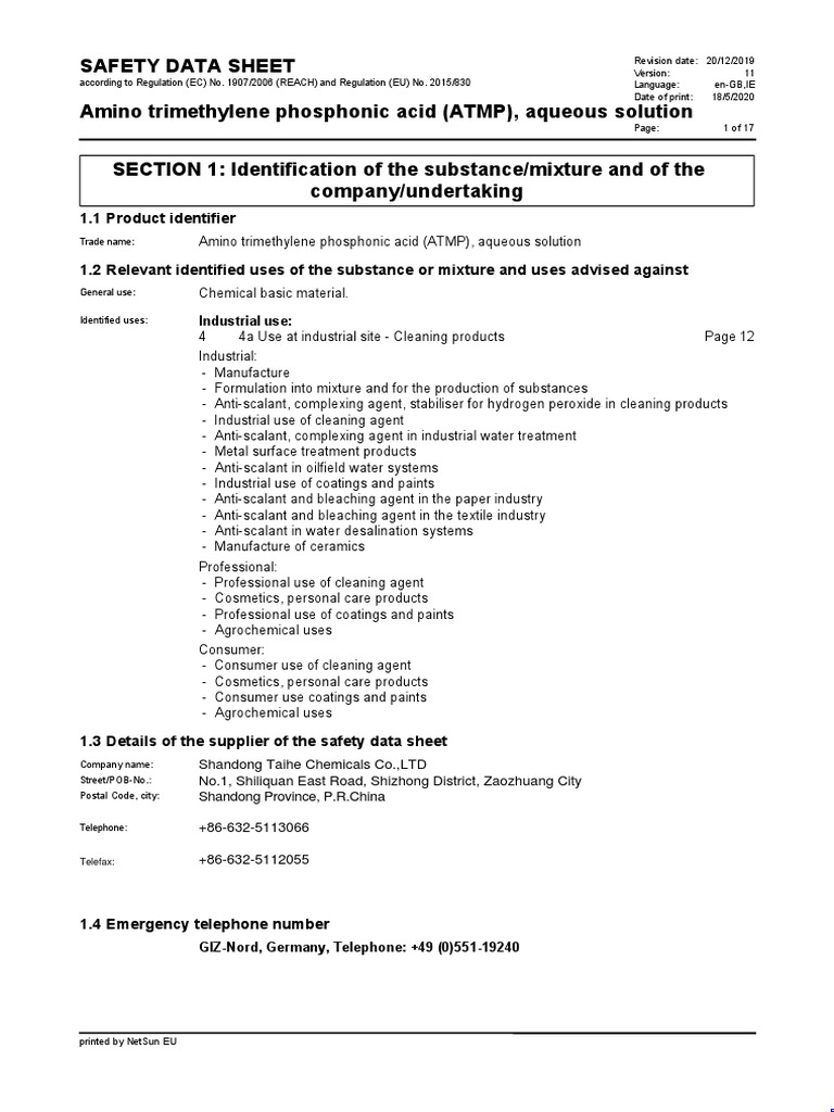 ATMP Safety Data Sheet Overview | PDF | Dangerous Goods | Toxicity