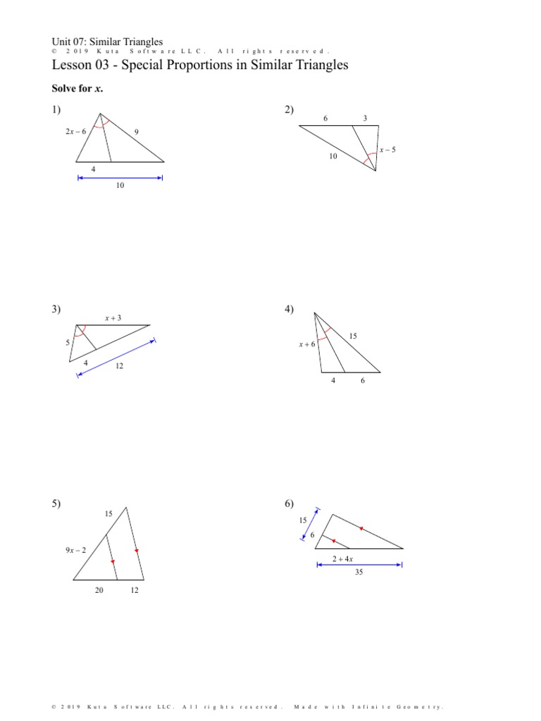 Lesson 03 - Special Proportions in Similar Triangles: Solve For X | PDF