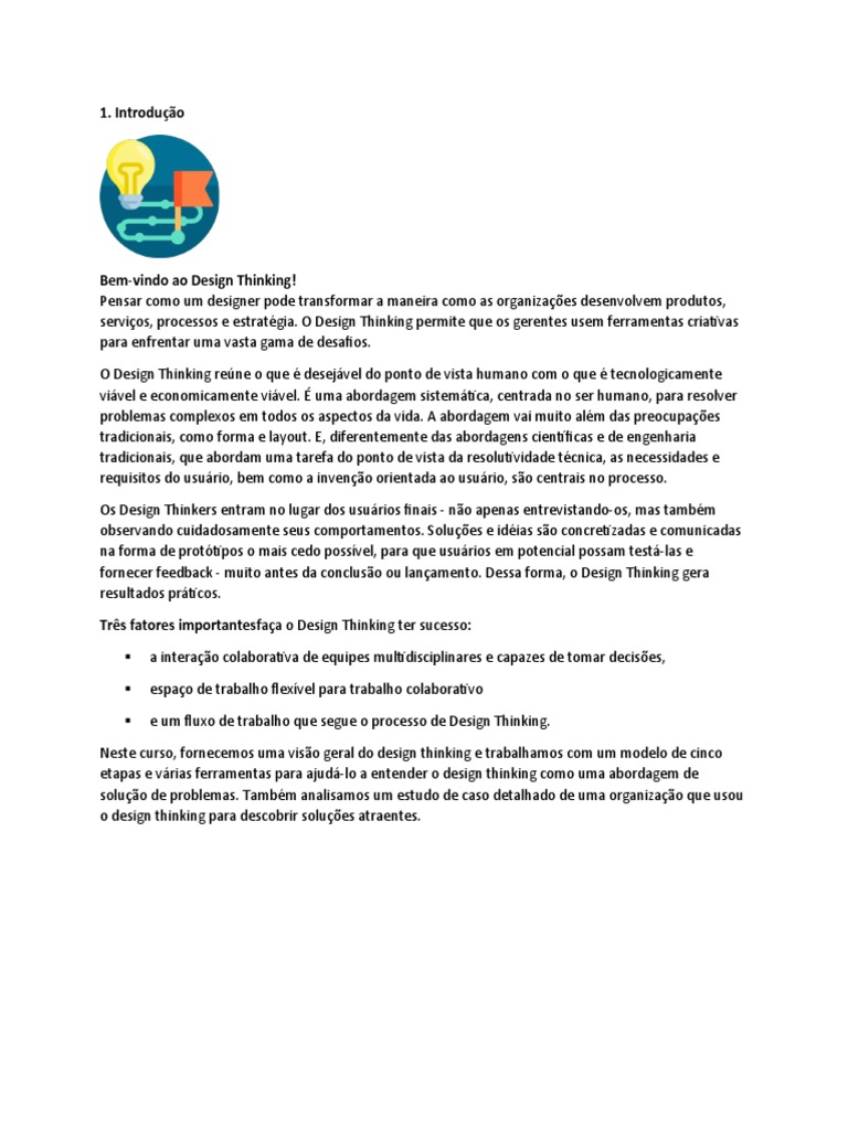Introdução ao Design Thinking | PDF | Design Thinking | Fabricação enxuta