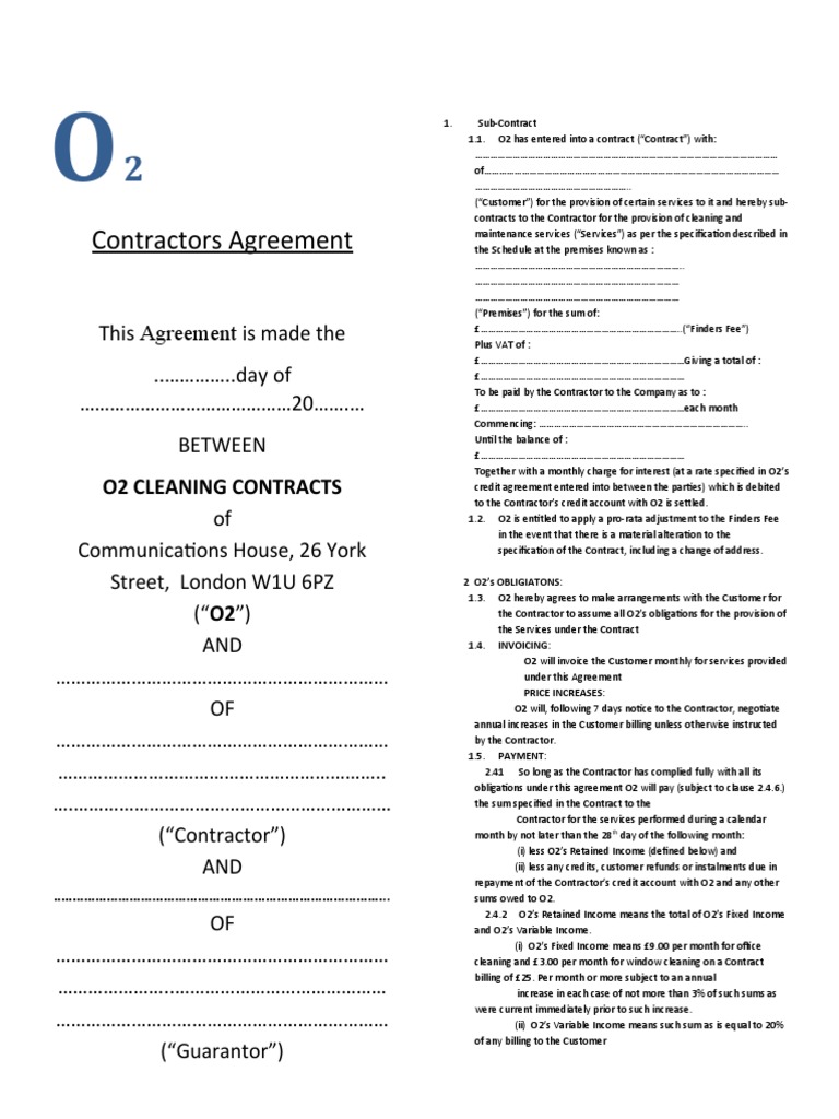 O 2 Contrators CONTRACT 130111B | PDF | Indemnity | Independent Contractor