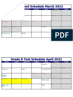 Grade 8 test schedule March-May 2022