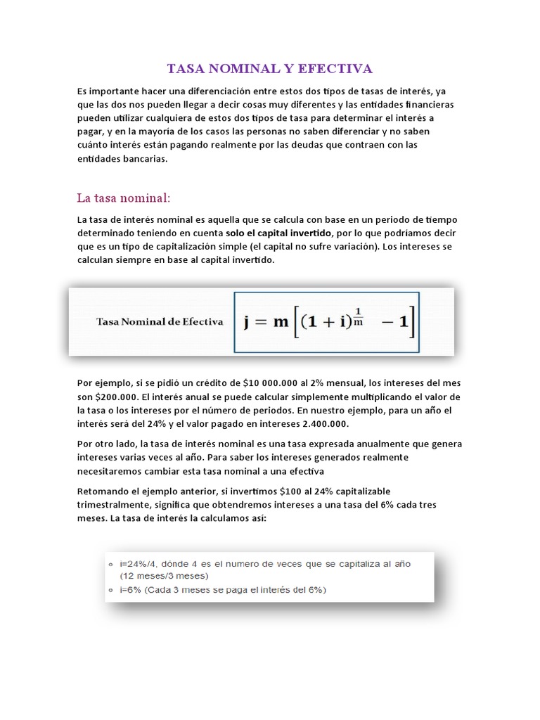 Diferencias entre Tasa Nominal y Efectiva | PDF | Interés | Tasas de ...