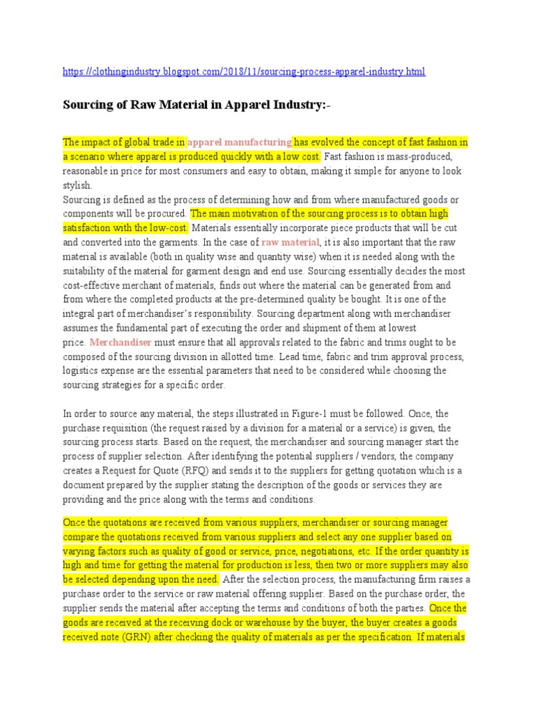 Raw Material Sourcing in Apparel Industry | PDF | Procurement | Logistics