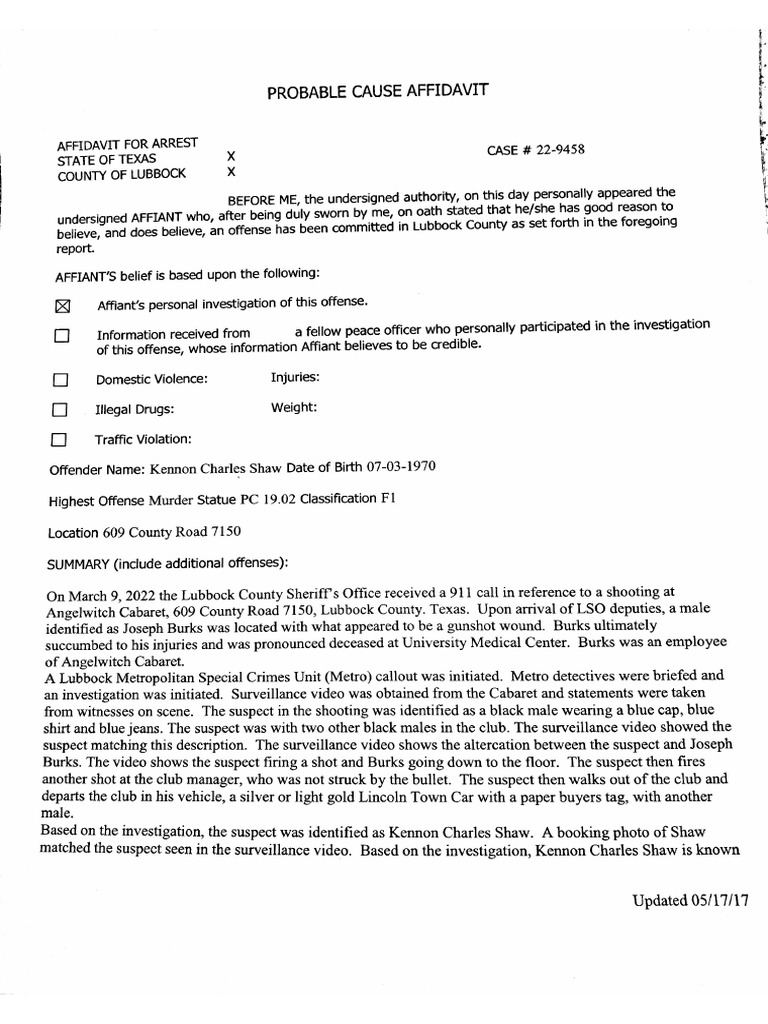 Shaw Probabal Cause Affidavit | PDF