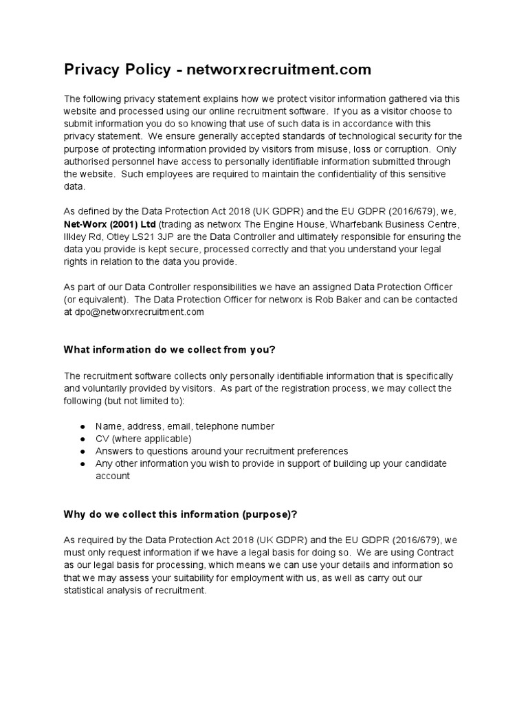 Networx Recruitment Privacy Policy | PDF | Information Privacy | Privacy