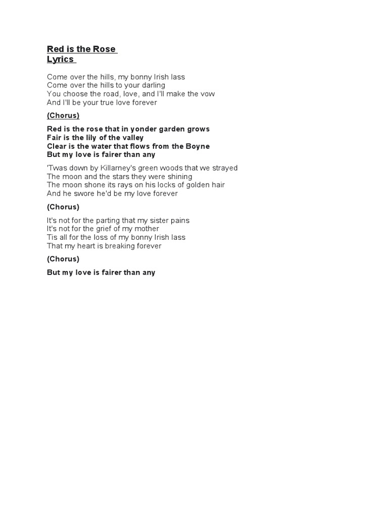 Red Is The Rose Lyrics PDF