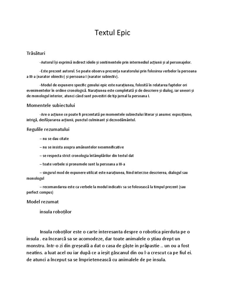 Textul Epic-Definitie | PDF