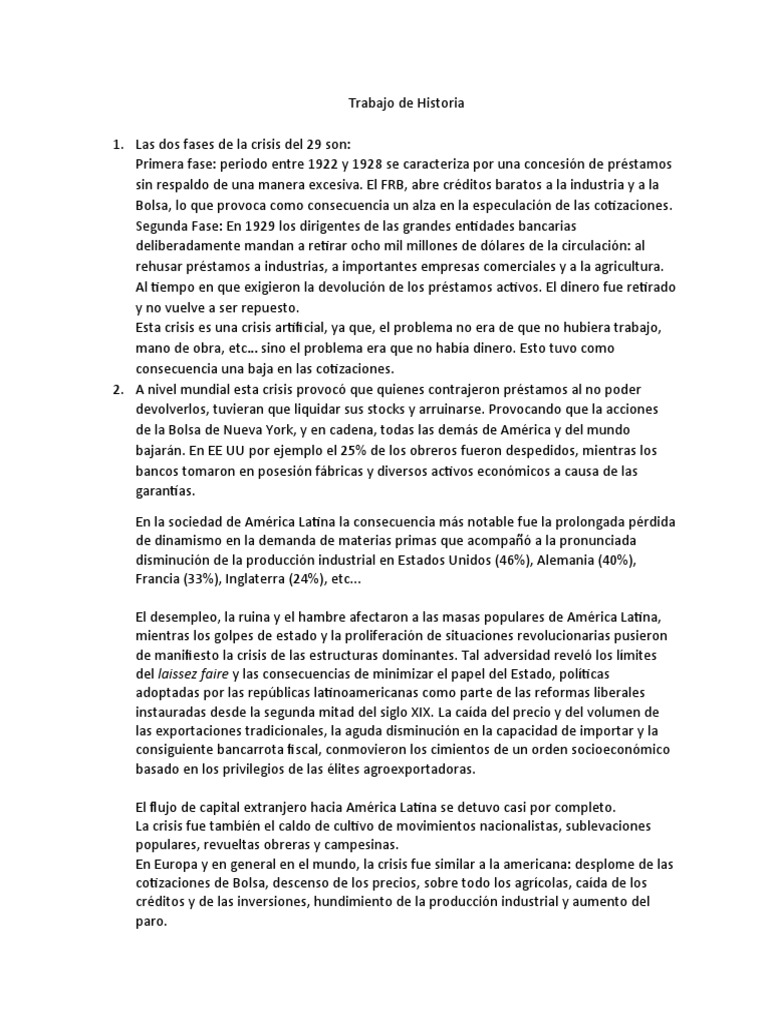 Crisis del 29: Causas y Consecuencias | PDF | Gran depresion | Economias