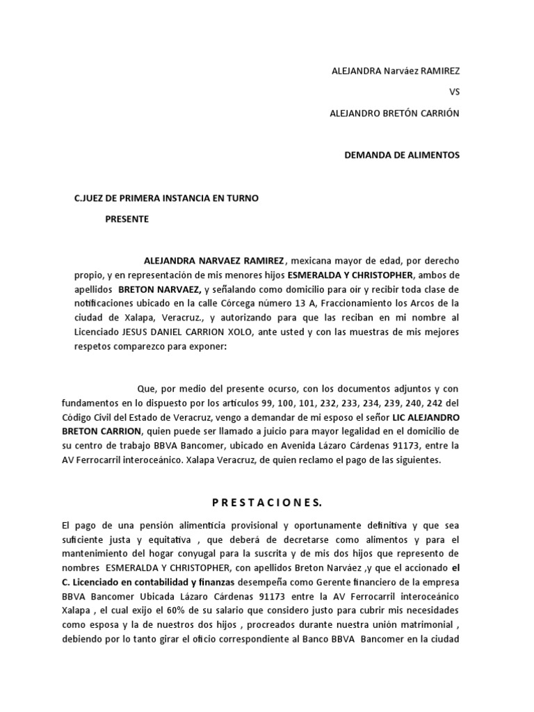 Demanda de Alimentos PDF Pensión alimenticia