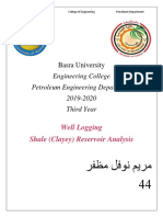 Well Logging Shale (Clayey) Reservoir Analysis: Engineering College Petroleum Engineering Department 2019-2020 Third Year