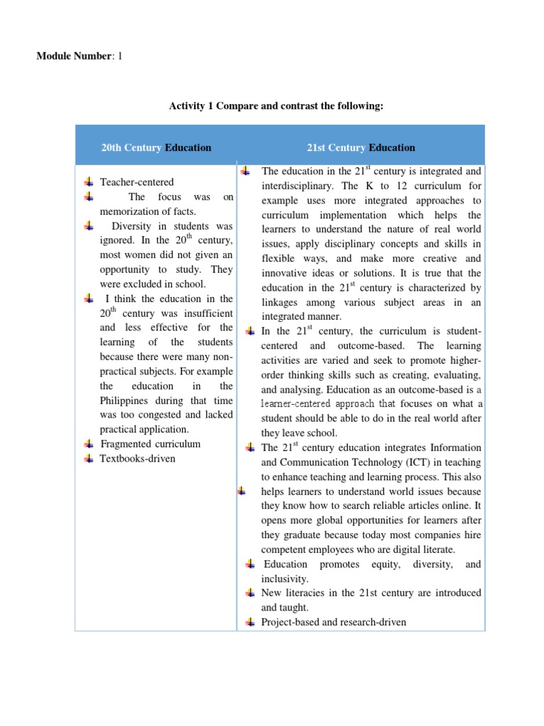 20th vs 21st Century Education Comparison | PDF | Learning | Literacy