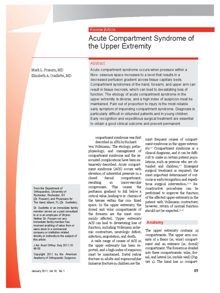 Acute Compartment Syndrome of The Upper Extremity Review Article PDF