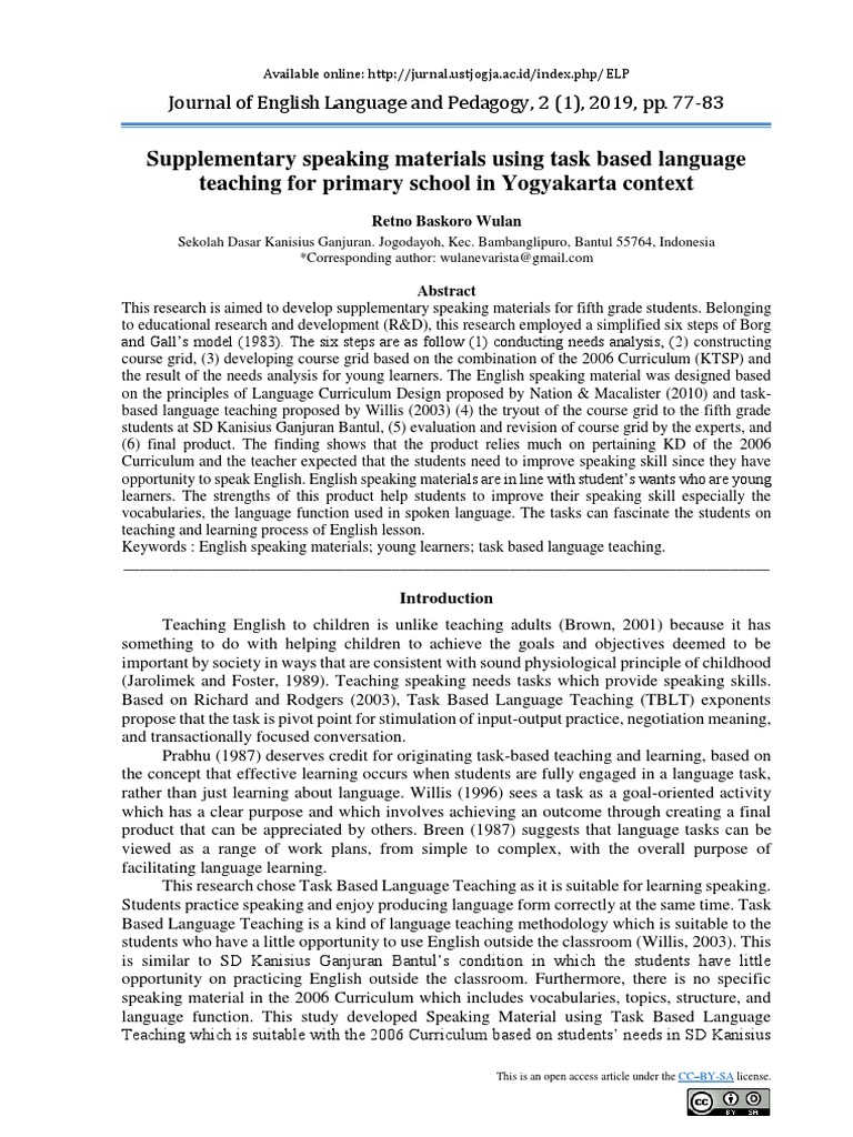 Supplementary Speaking Materials Using Task Based Language | PDF ...