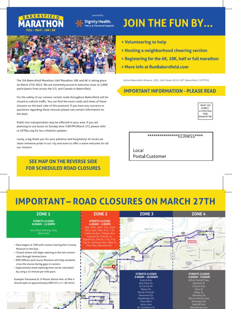 Bakersfield Marathon Road Closures PDF Service Industries Land