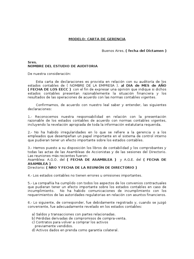 22 - Modelo Carta de Gerencia  Contabilidad  Auditoría