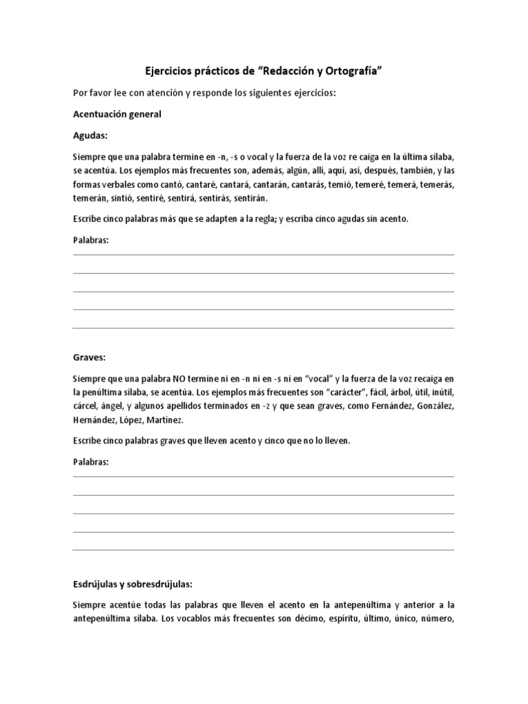Ejercicios de Redacción y Ortografía | PDF | Sintaxis | Adverbio