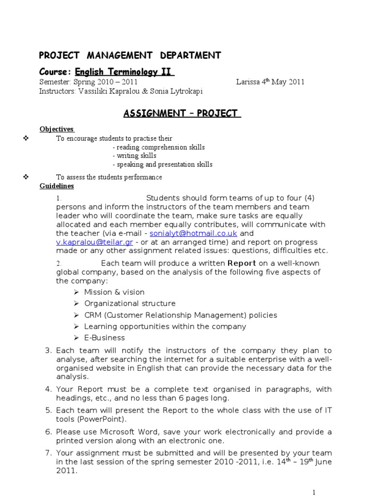Project Management Assignment Overview | PDF | Strategic Management ...