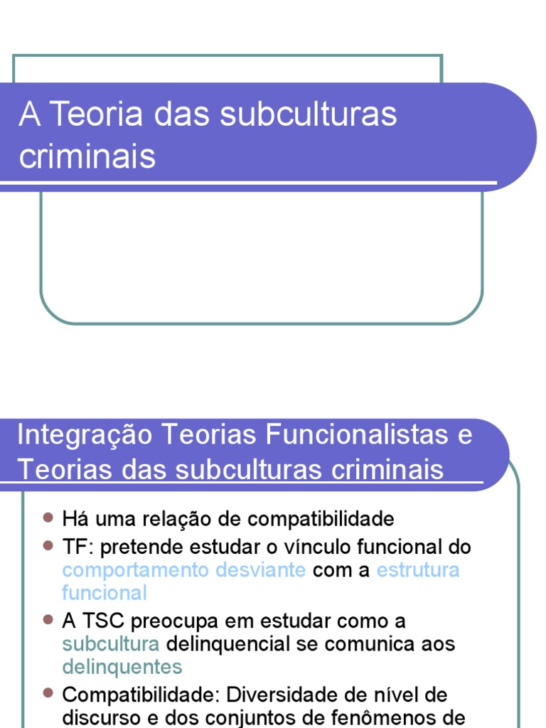 A Teoria Das Subculturas Criminais | PDF | Sociologia | Aprendizado