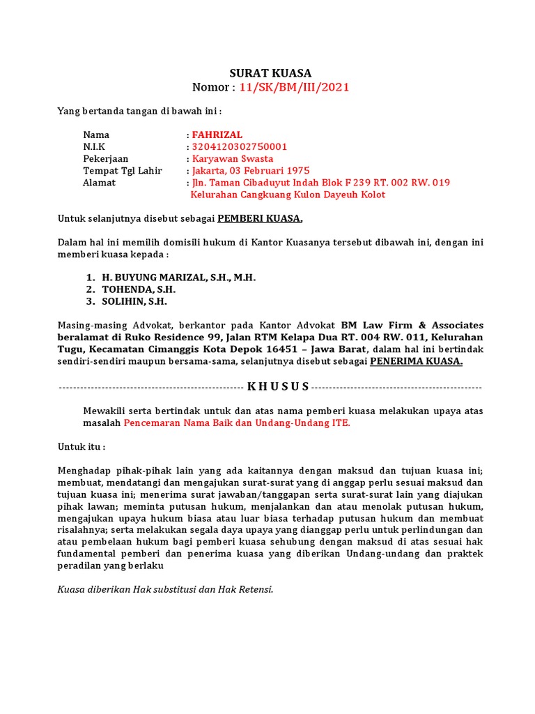 Surat kuasa khusus pdf