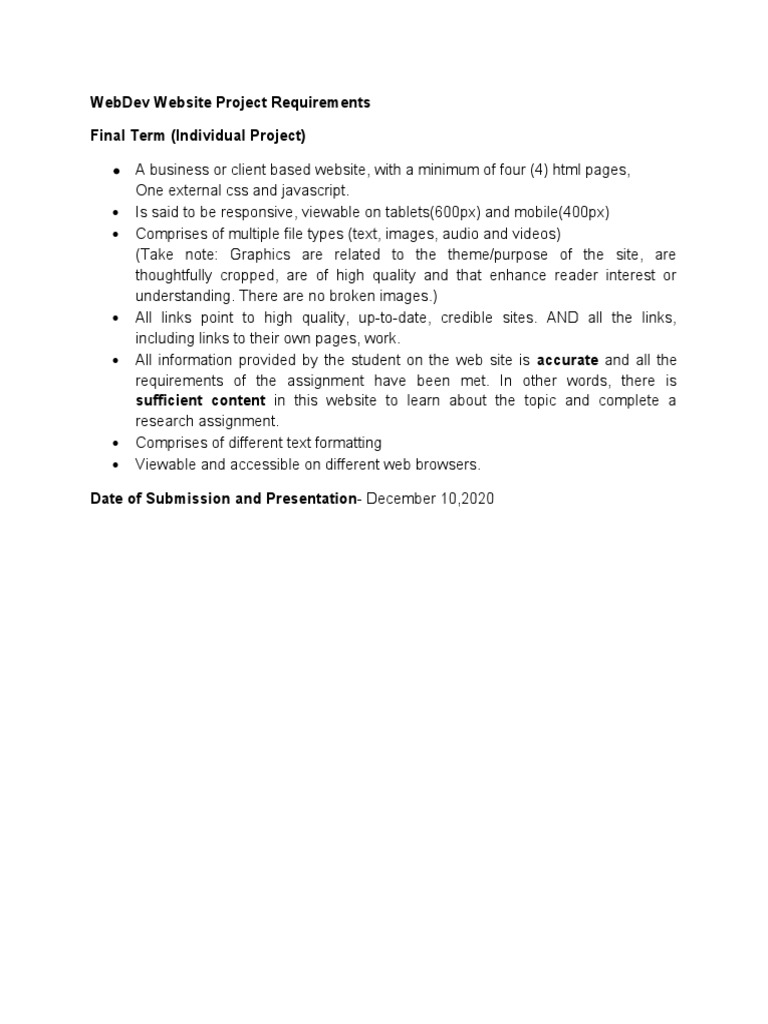 WebDev Project: Website Requirements Guide | PDF