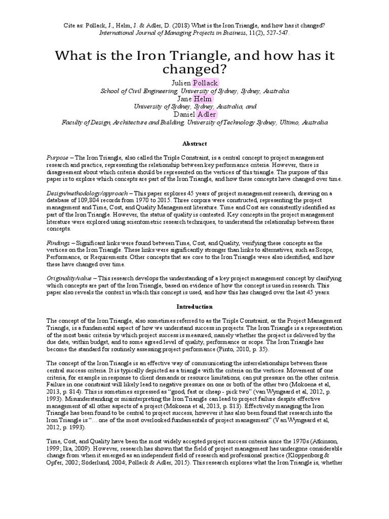 Evolution of the Iron Triangle in Project Management | PDF | Project  Management | Engineering