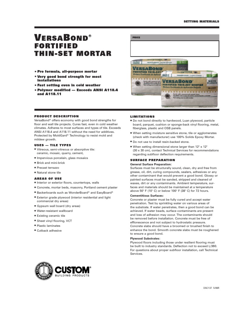 VersaBond DS 5 08 PDF Flooring Masonry