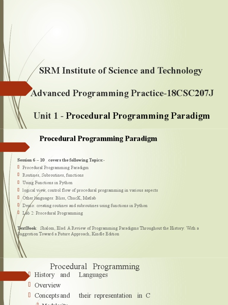 Unit 1 - Procedural Paradigm | PDF | Subroutine | Parameter (Computer ...