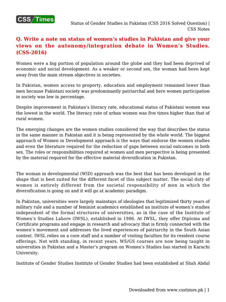 Gender Studies Status in Pakistan | PDF | Feminism | Gender Studies