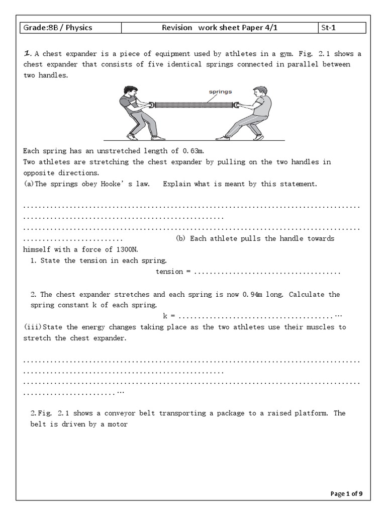 Grade:8B / Physics Revision Work Sheet Paper 4/1 St-1 1.: Page 1 of 9 ...