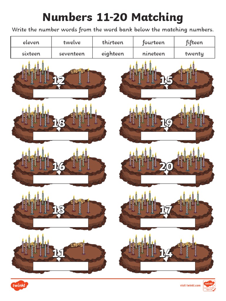 Numbers 11 To 20 Matching Words and Digits Activity Sheets - Ver - 2 | PDF